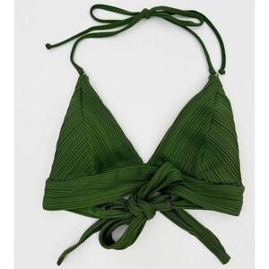 Robin Piccone Bikini Swim Top Womens Medium Green Lily Halter Ribbed Triangle